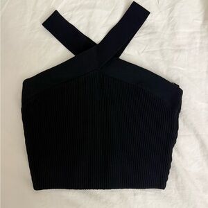 Babaton Sculpt Knit Cross Cross Cropped Top (Black)